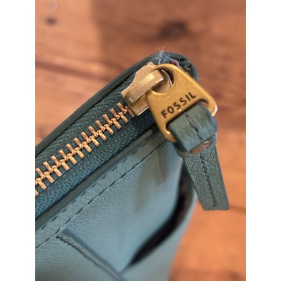 Fossil MIMI Shopper Tote Green Pebbled Leather Shoulder Bag Side Pockets Travel - Picture 5 of 9